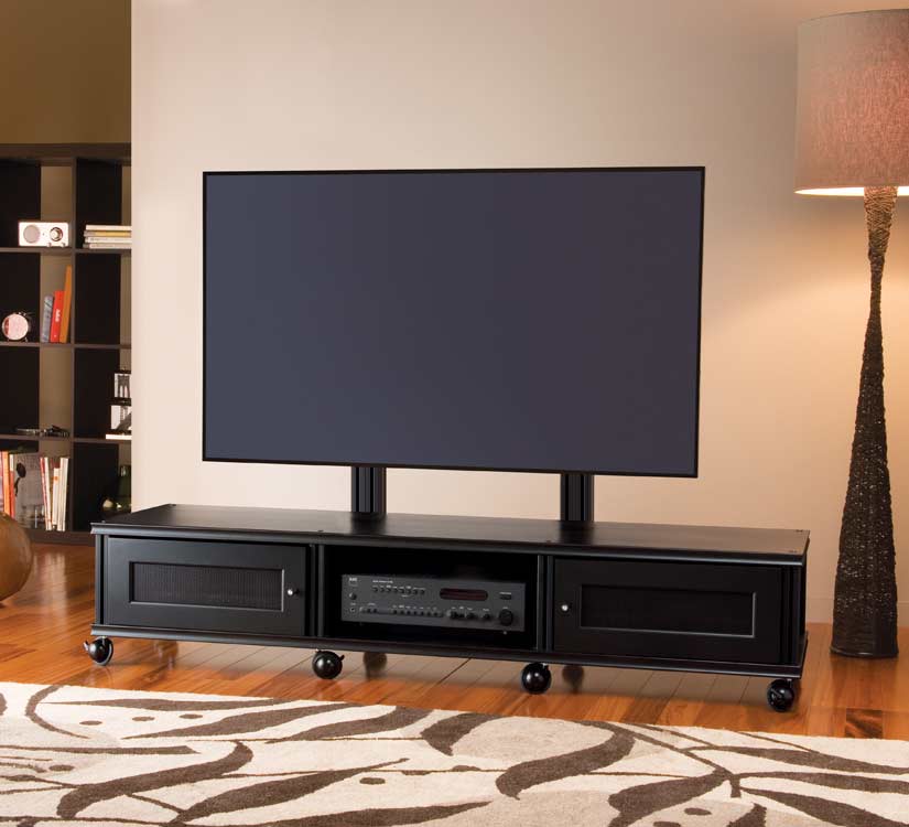 Barcelona cabinet with several custom features such as a refrigerator, trash bins and adjustable shelves